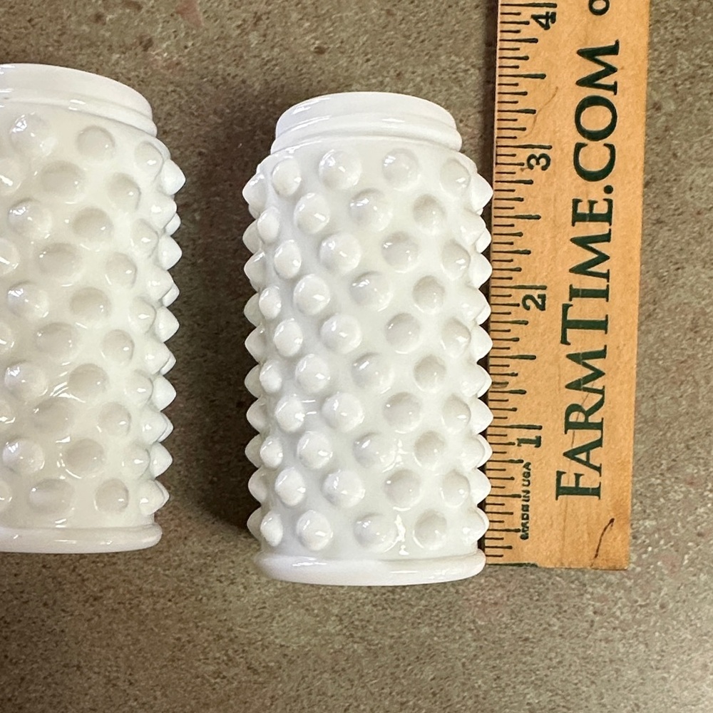 Fenton White Hobnail Salt and Pepper Shakers with Silver Tops - Picture 8 of 9